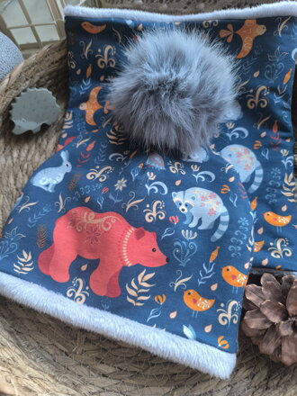 Severská zima - zateplená čepice a nákrčník s bambulí