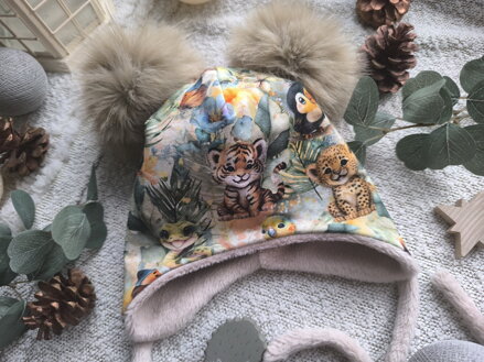 Mláďátka z divočiny - set zimní čepice ušanky a nákrčníku