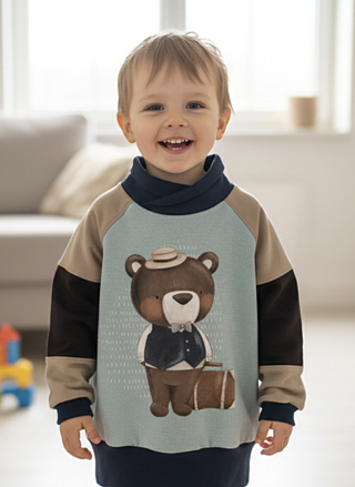 Vintage méďa cestovatel - mikina s šálovým límcem