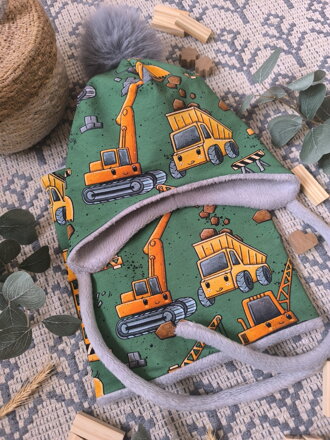 Na stavbě - zimní čepice ušanka s nákrčníkem