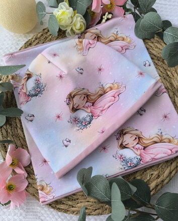 Spící princezna - jarní set čepičky a nákrčníku