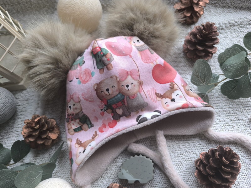 Zaláskovaná zvířátka - set zimní čepice ušanky a nákrčníku