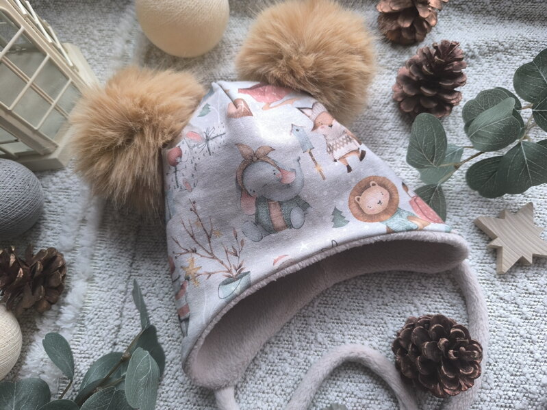 Něžné Vánoce - set zimní čepice ušanky a nákrčníku