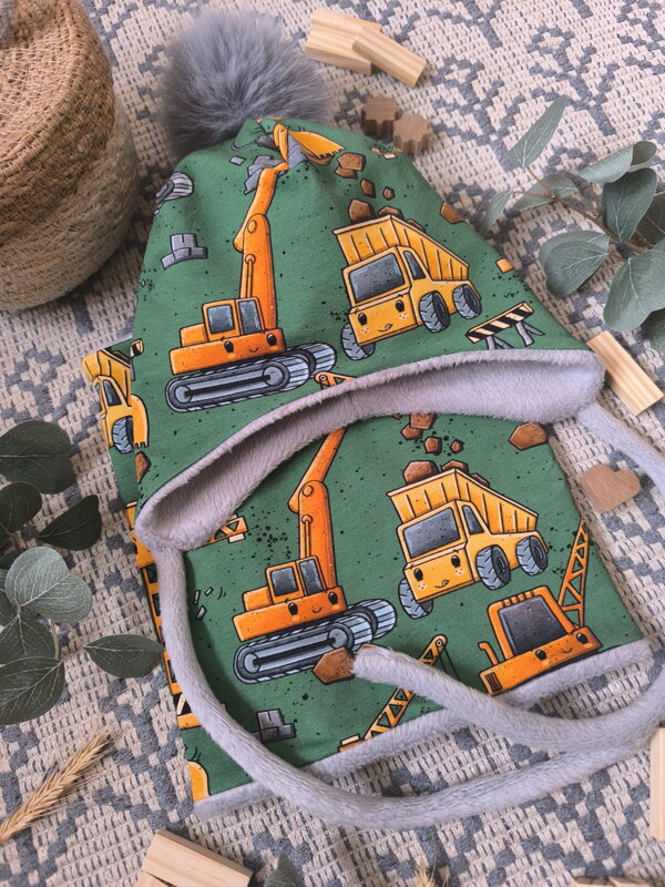 Na stavbě - zimní čepice ušanka s nákrčníkem