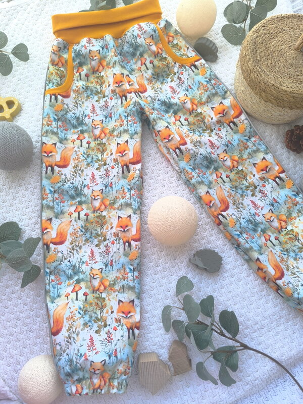 Lišky v akvarelovém lese - softshellové kalhoty bez zateplení